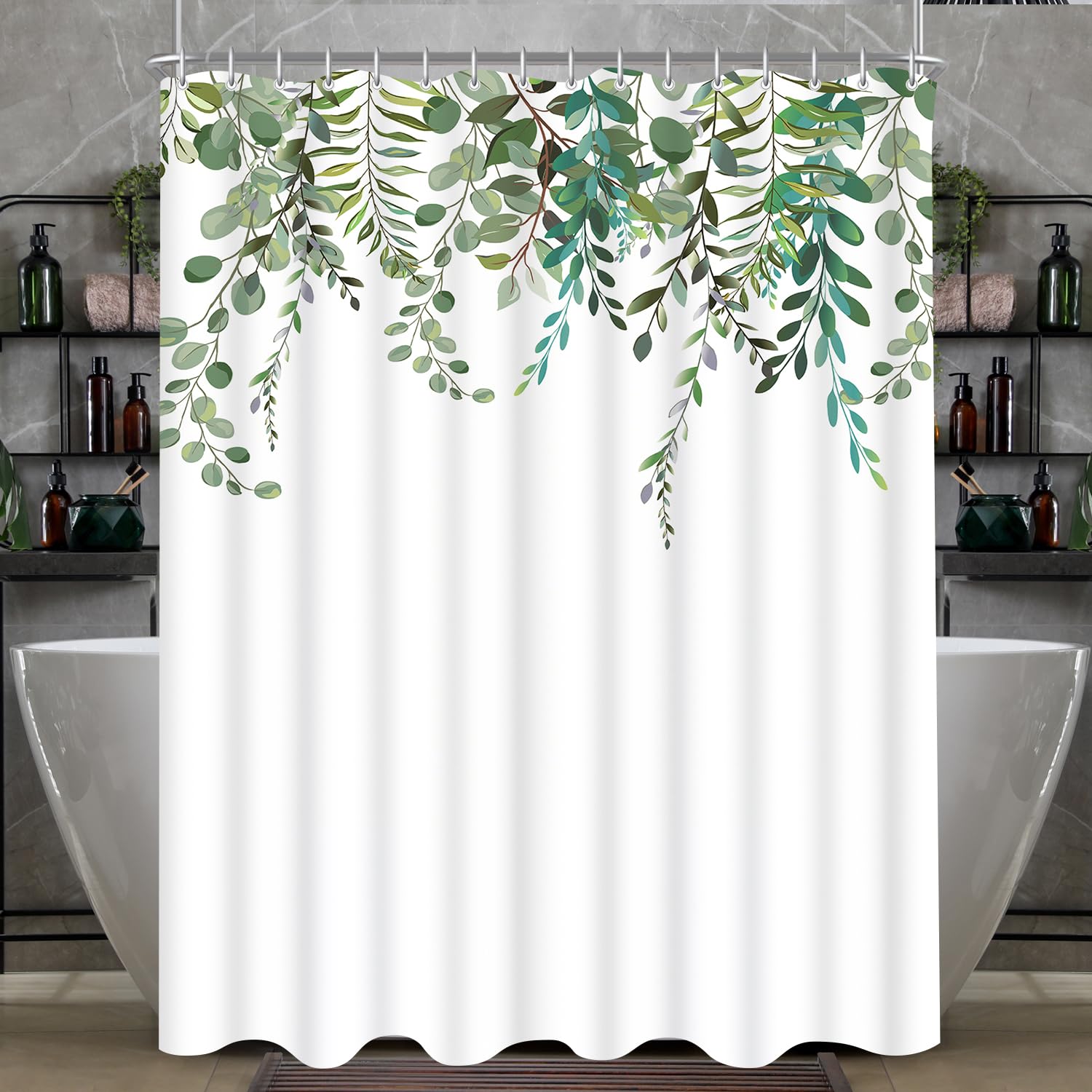 Lerores Green Leaf Shower Curtain – 240x200cm Anti-Mould Polyester