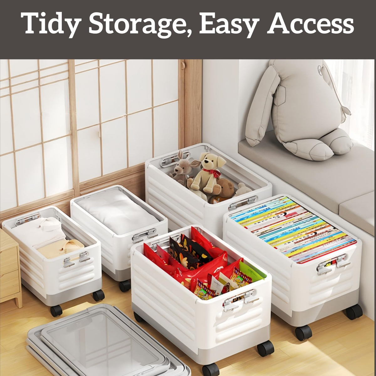 40L Foldable Storage Box with Wheels Heavy Duty Storage Trunk Organiser with Lid 360° Rotating Wheels & Fixed Handle - image 4