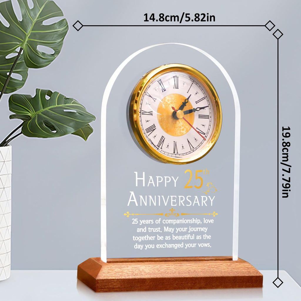 OkiyiD 25th Anniversary Quartz Clock | Light Up Wooden Base Silver Wedding