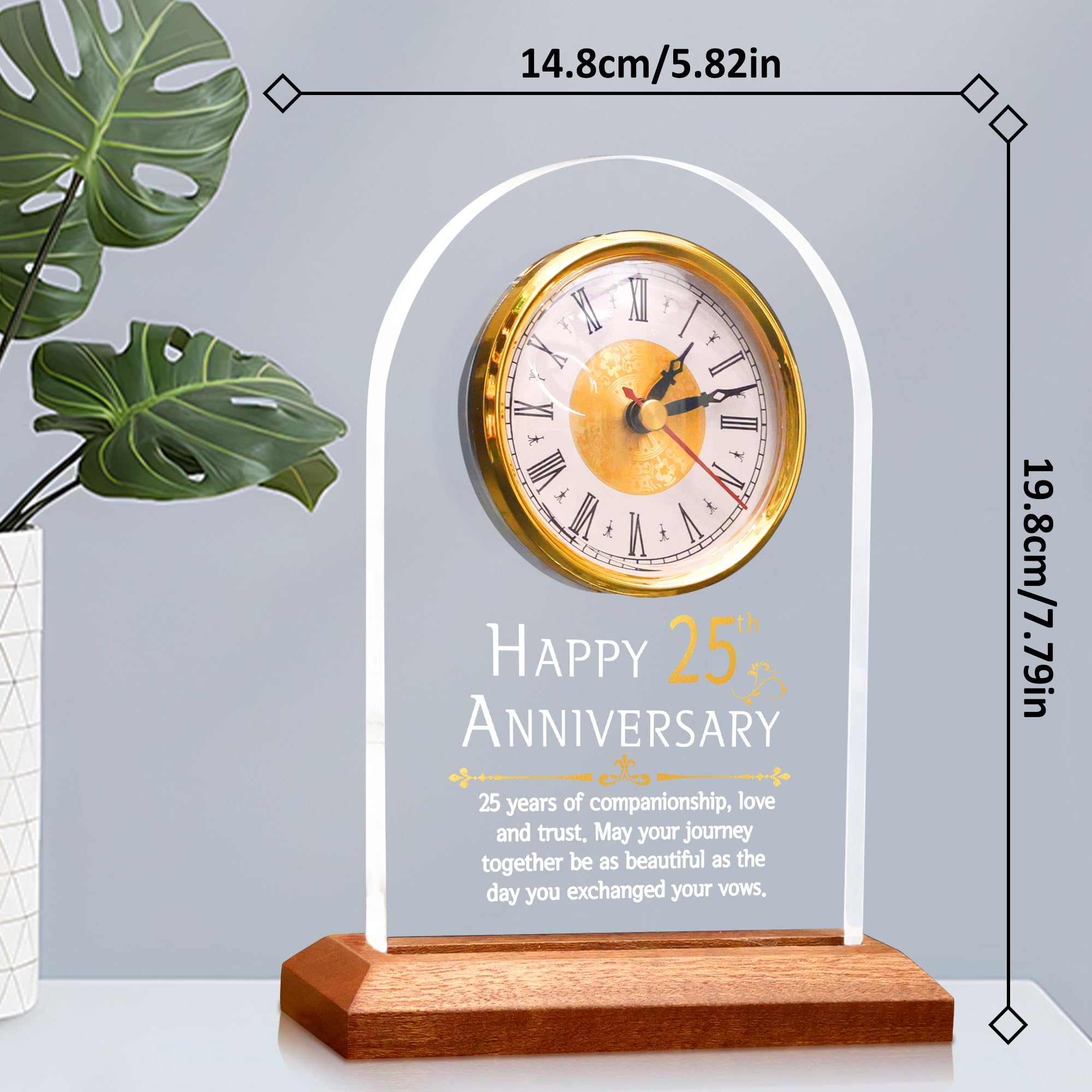 OkiyiD 25th Anniversary Quartz Clock | Light Up Wooden Base Silver Wedding