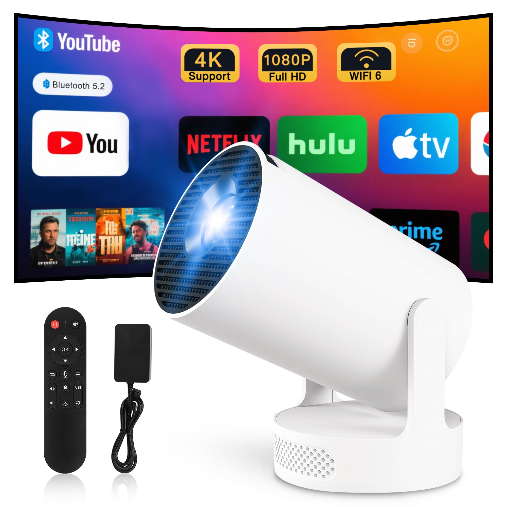Mini Portable Projector | 10000L 4K Smart WiFi BT 5.4