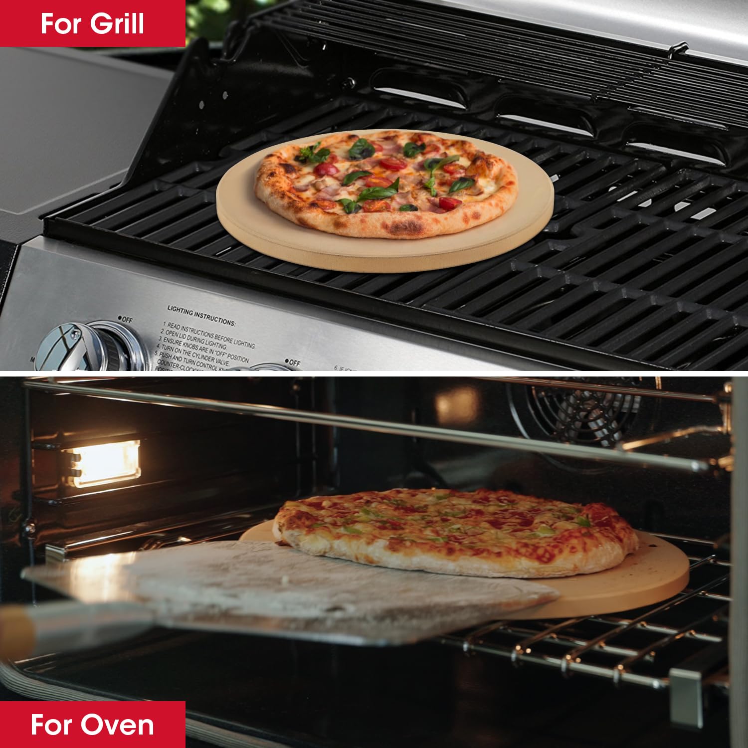 Unicook 16 Inch Cordierite Pizza Stone for Oven and BBQ | Round 40.6cm