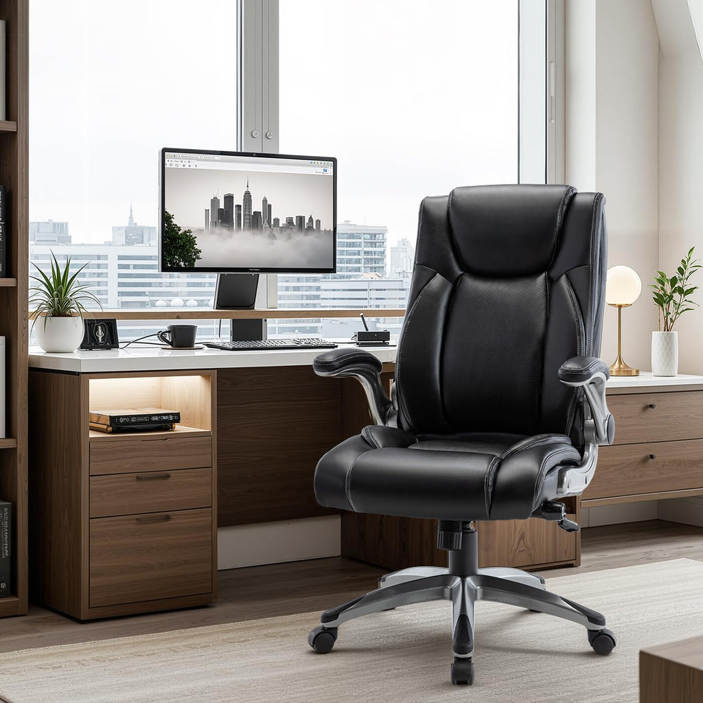 Ergonomic Executive Office Chair with Adjustable Lumbar Support, Flip-up Armrests, Double Padded Seat & Tilt Function - image 5