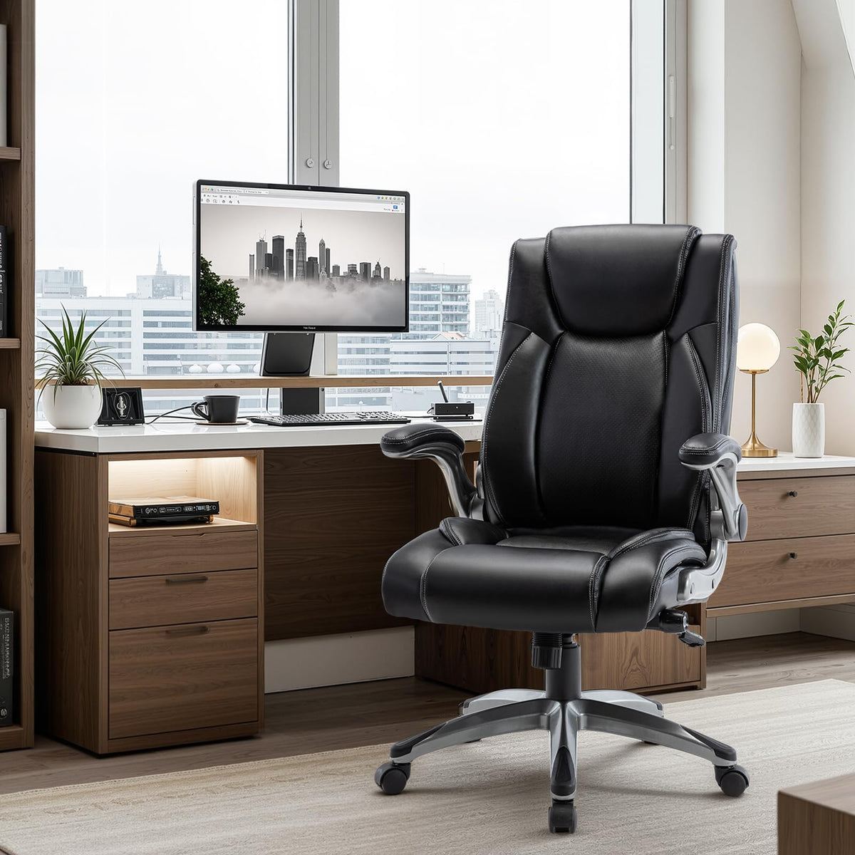 Ergonomic Executive Office Chair with Adjustable Lumbar Support, Flip-up Armrests, Double Padded Seat & Tilt Function - image 5