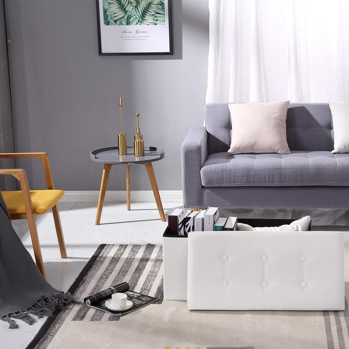 BRIAN & DANY Faux Leather Folding Storage Ottoman Bench - White