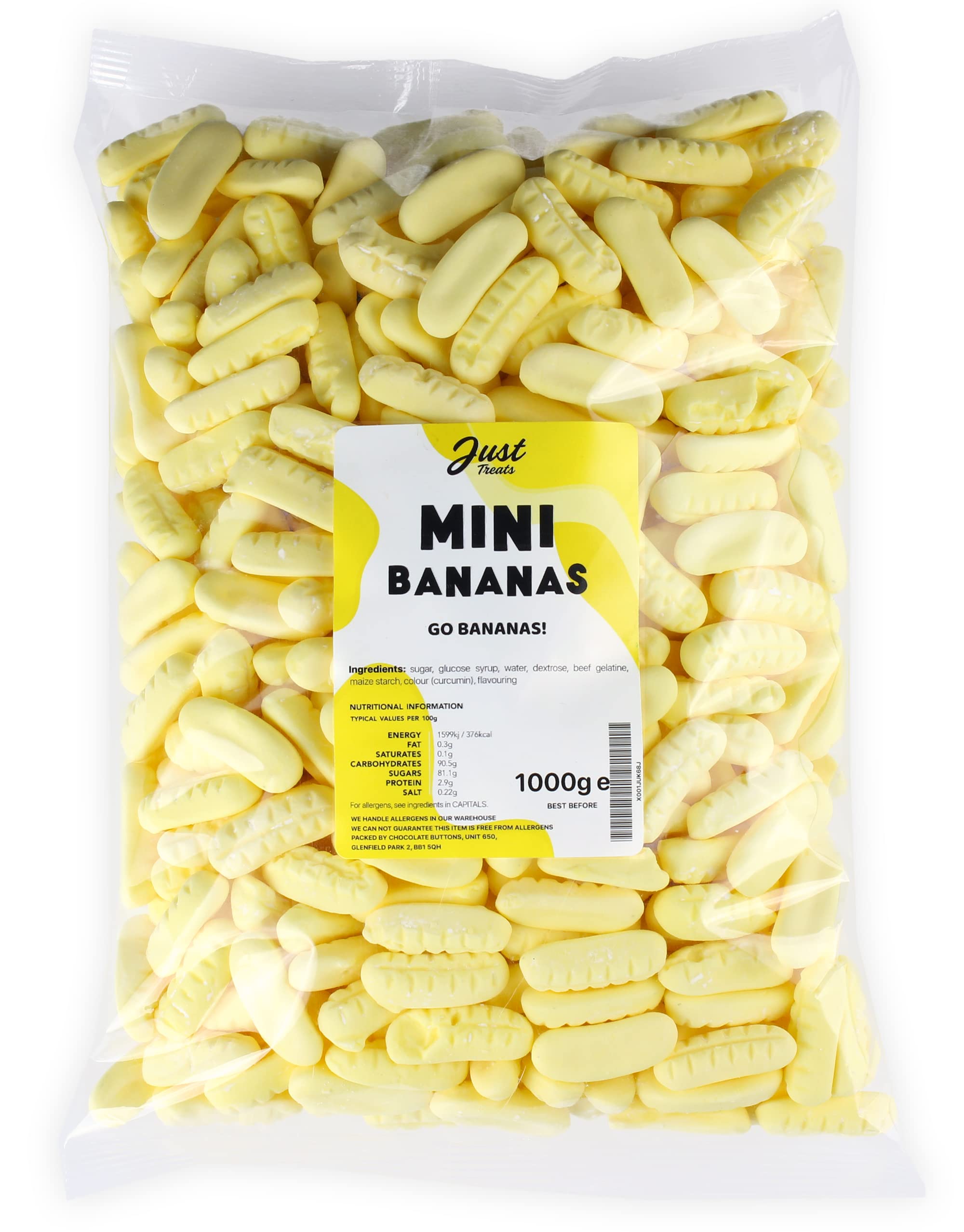 Just Treats Mini Foam Bananas – 1kg Bulk Retro Confectionery Bag