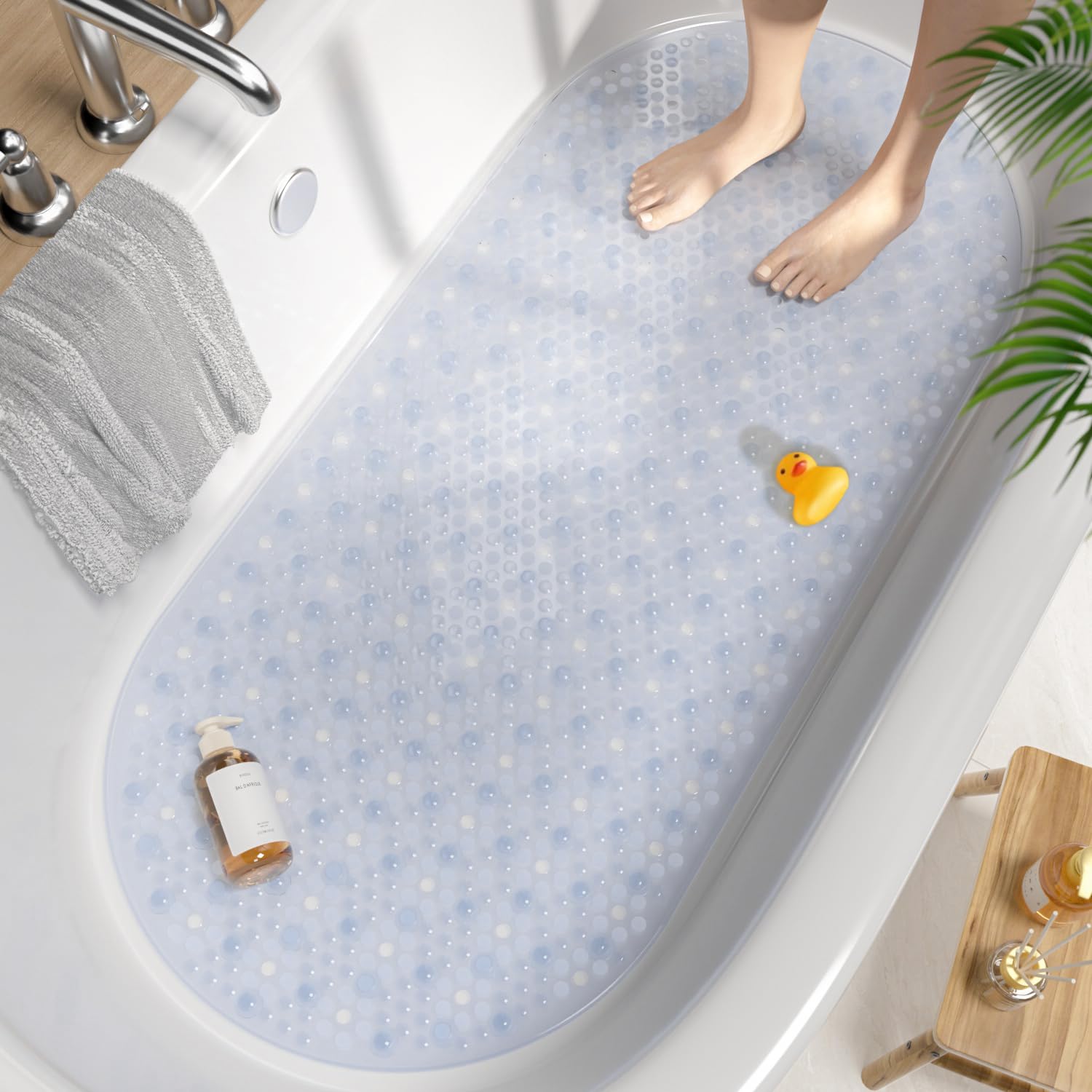 HITSLAM Oval Bath Mat – 88x40cm Non-Slip Anti-Mould Shower Mat