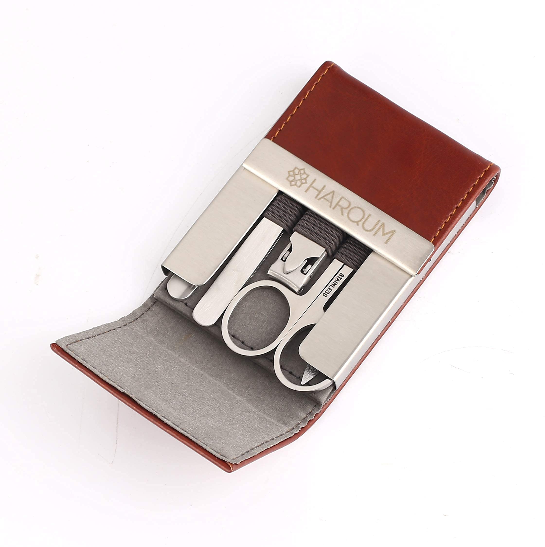 Harqum 5-Piece Professional Manicure Set | Leather Case Travel Kit