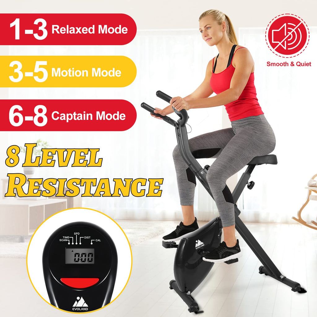 EVOLAND Foldable Exercise Bike - 8-Level Resistance & LCD Display