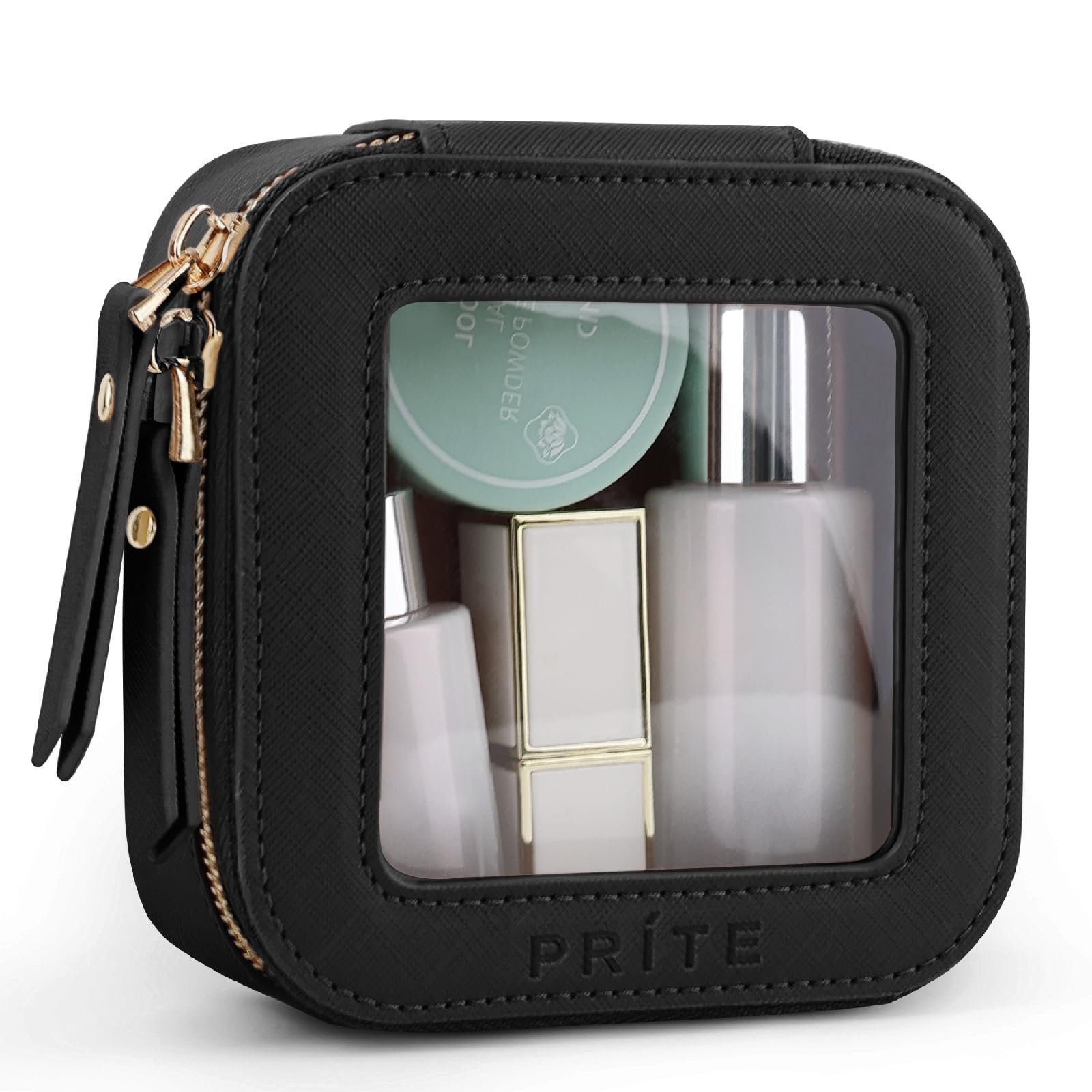 Prite Small Clear Makeup Bag – Waterproof Mini Travel Toiletry Case (Black)