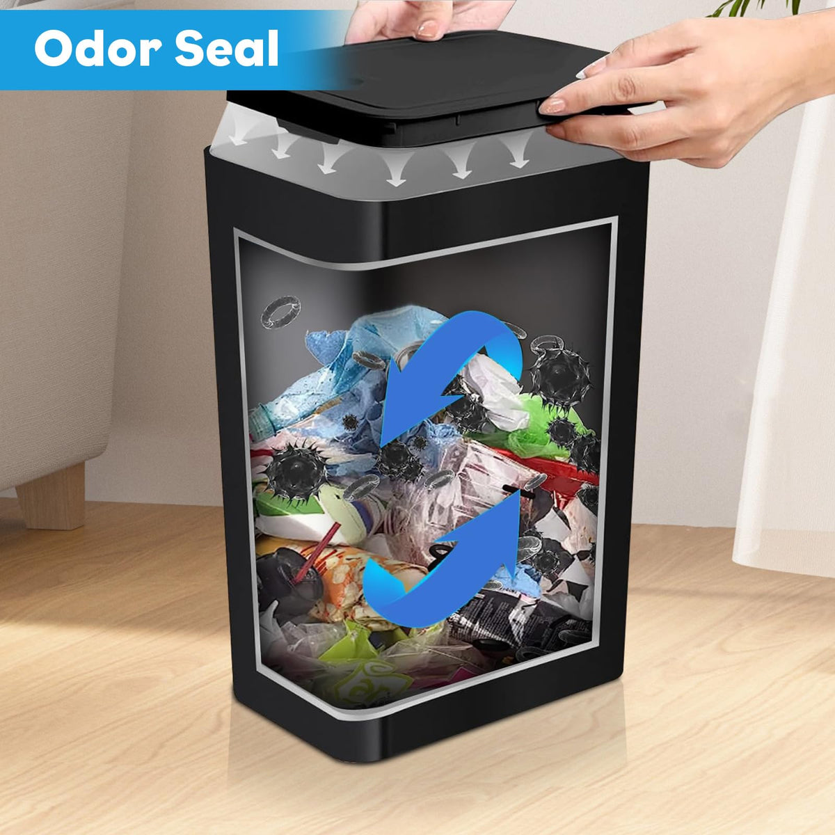 Yeqqzq 10L Bedroom Bin with Garbage Bag, Touch Top Bathroom Bin with Lid - image 5
