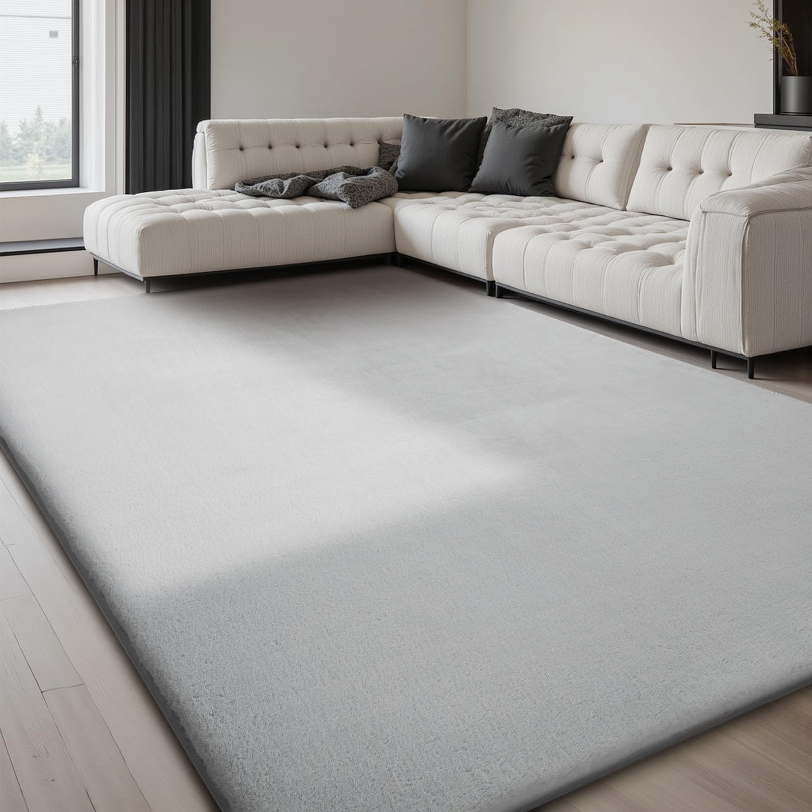 Grey Faux Rabbit Fur Area Rug – Non-Slip Soft Carpet 140x200cm