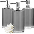 HIYAA 3-Pack Glass Soap Dispenser Set – 17oz Grey Bottles with Pump