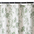 WELTRXE Faux Linen Shower Curtain – Green Floral Weighted Hem, 183x183cm