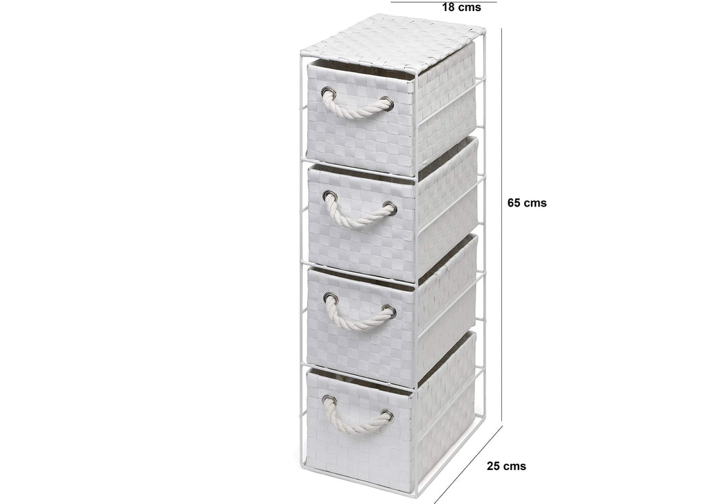 Arpan 4 Drawer Storage Cabinet – White Woven Unit for Bathroom & Office