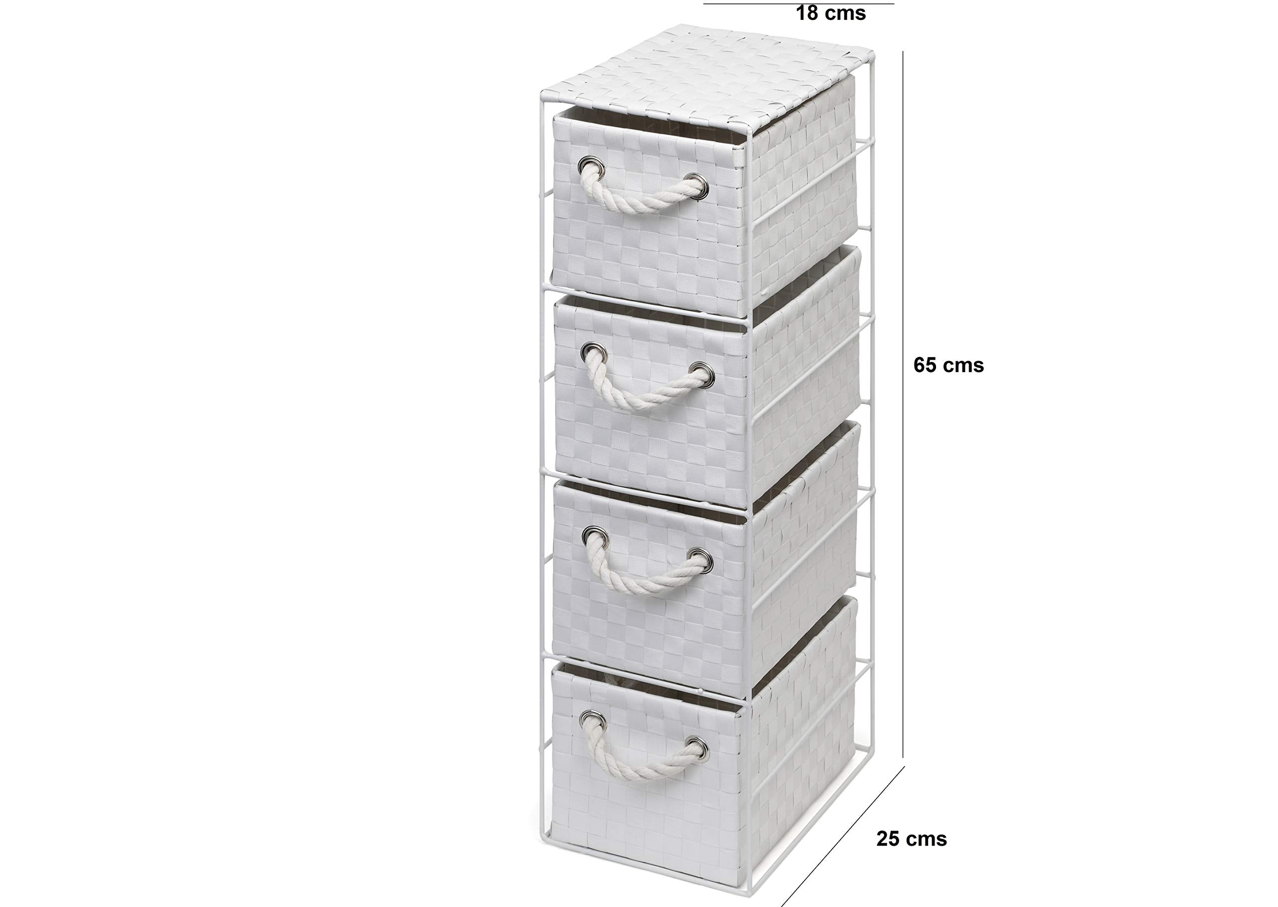 Arpan 4 Drawer Storage Cabinet – White Woven Unit for Bathroom & Office