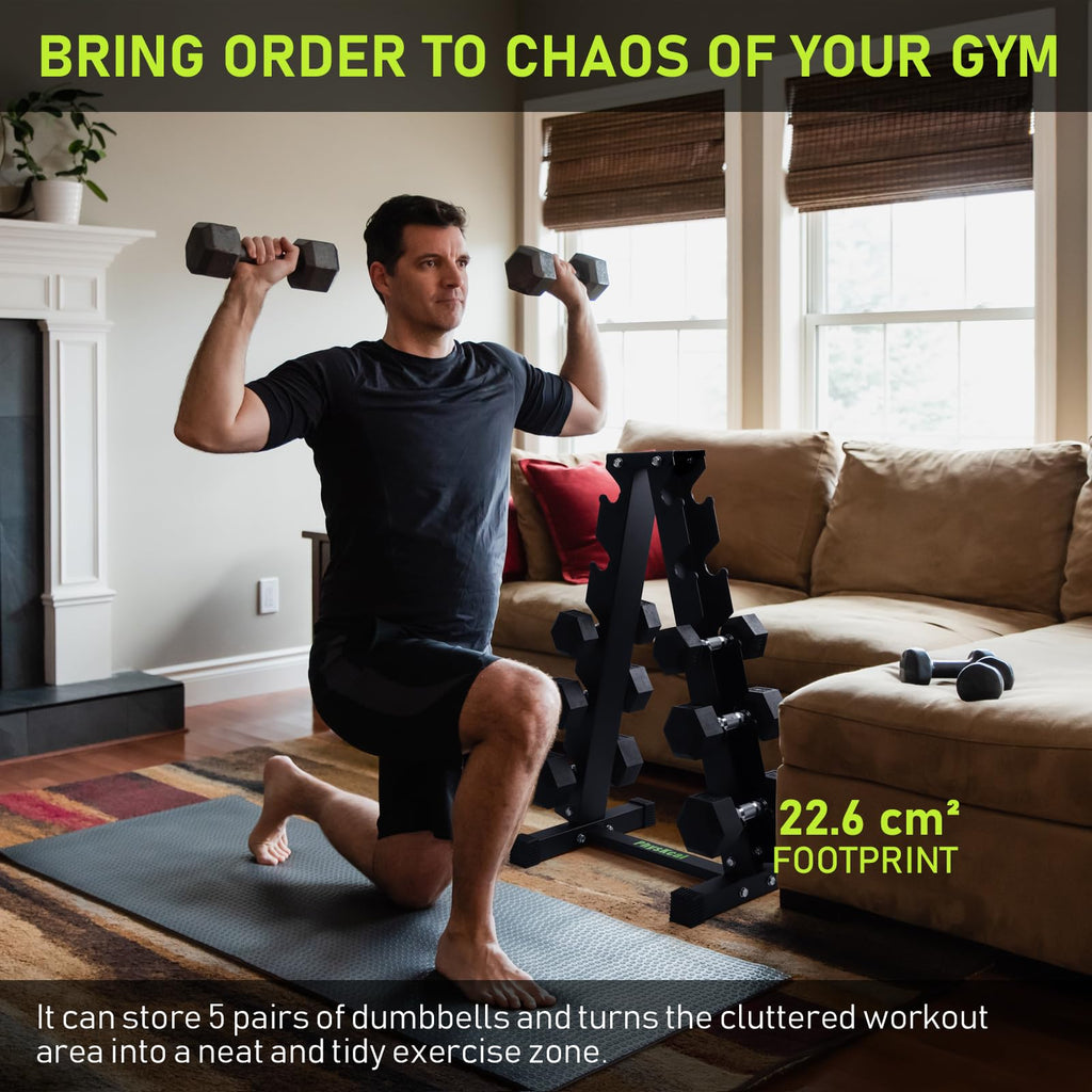 PhysKcal 5-Tier Dumbbell Rack - Heavy Duty Steel 350kg Weight Stand