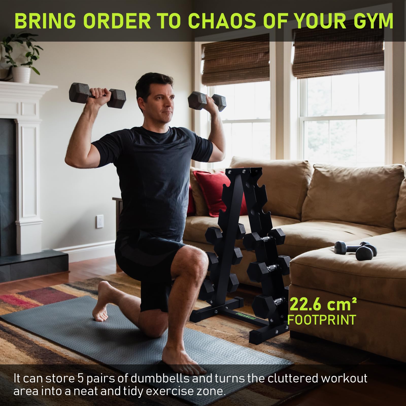 PhysKcal 5-Tier Dumbbell Rack - Heavy Duty Steel 350kg Weight Stand