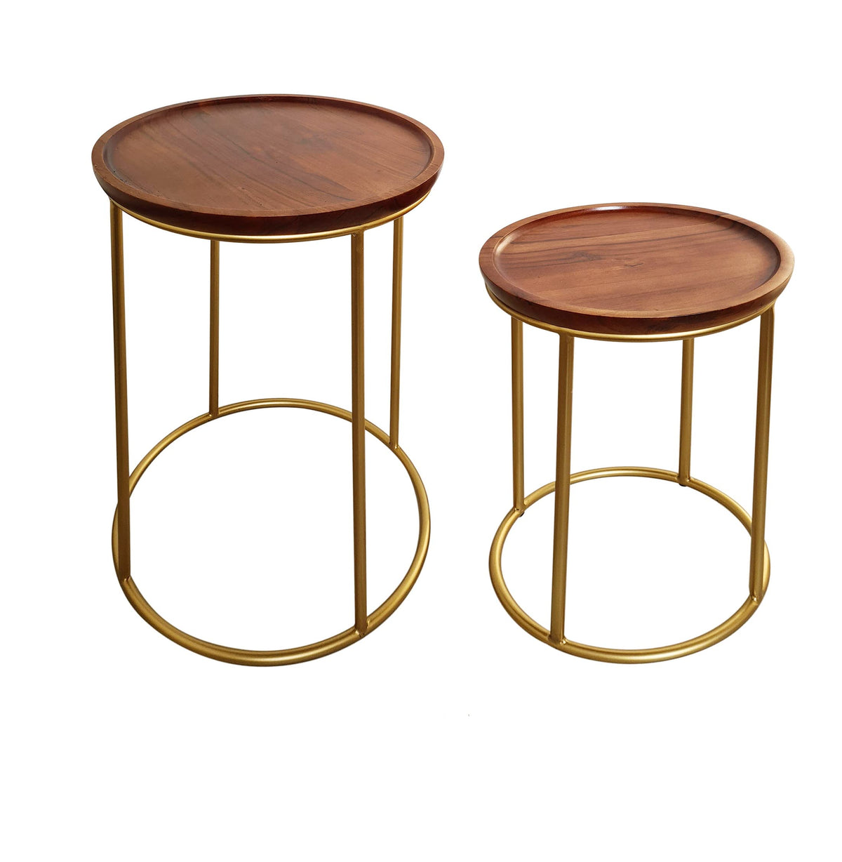 ASPECT Delphyne Wooden Round Nest Of 2 Tables With Metal Legs Brown/Gold - image 1