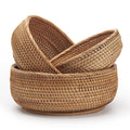 Round Rattan Storage Baskets – Woven Wicker Fruit Bowls, Set of 3