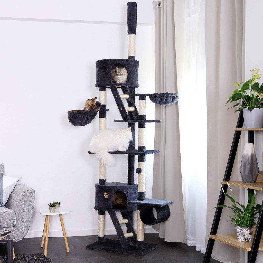 lionto dibea Floor-to-Ceiling Cat Tree Scratching Post, 240-260cm, Grey