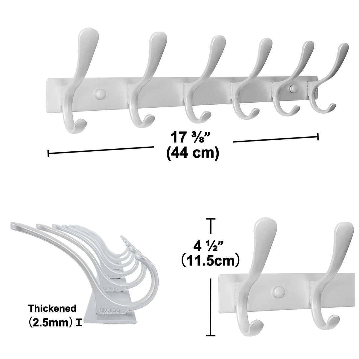 SKOLOO Coat Rack Wall Mounted - 6 Hooks, Pack of 2, Heavy Duty, Stainless Steel, Metal Wall Coat Hanger, Sturdy Wall Hooks for Hanging Coat, Jacket - image 5