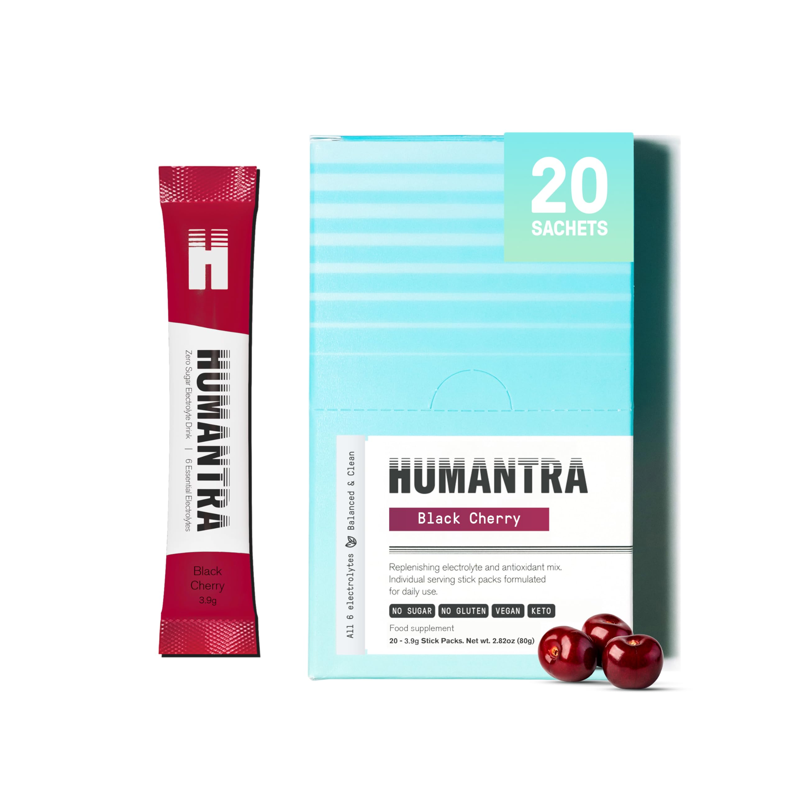 Humantra Electrolyte Powder - Hydration Packets, Black Cherry, 20 Count