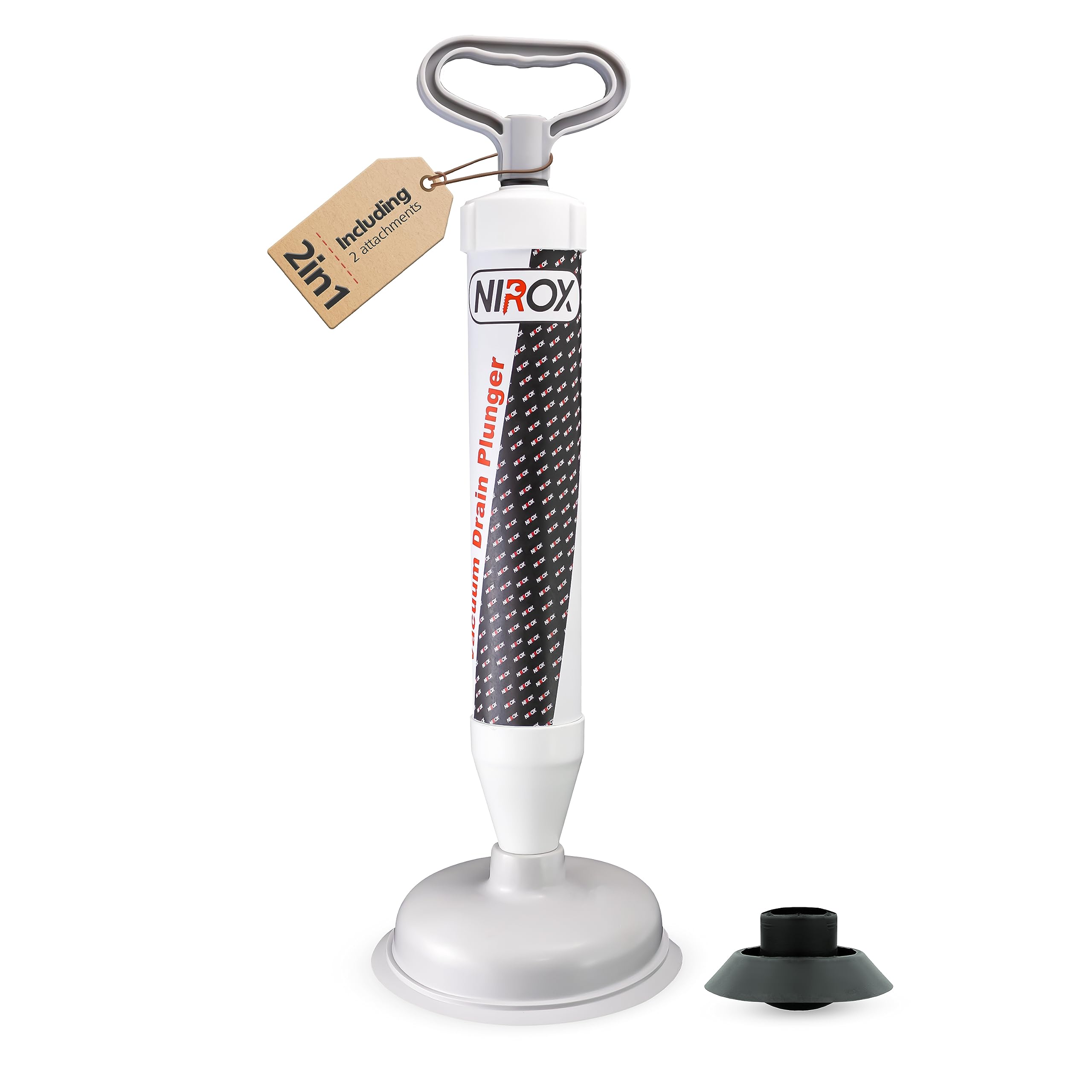 Nirox High-Pressure Drain Plunger – Vacuum Suction with 2 Attachments