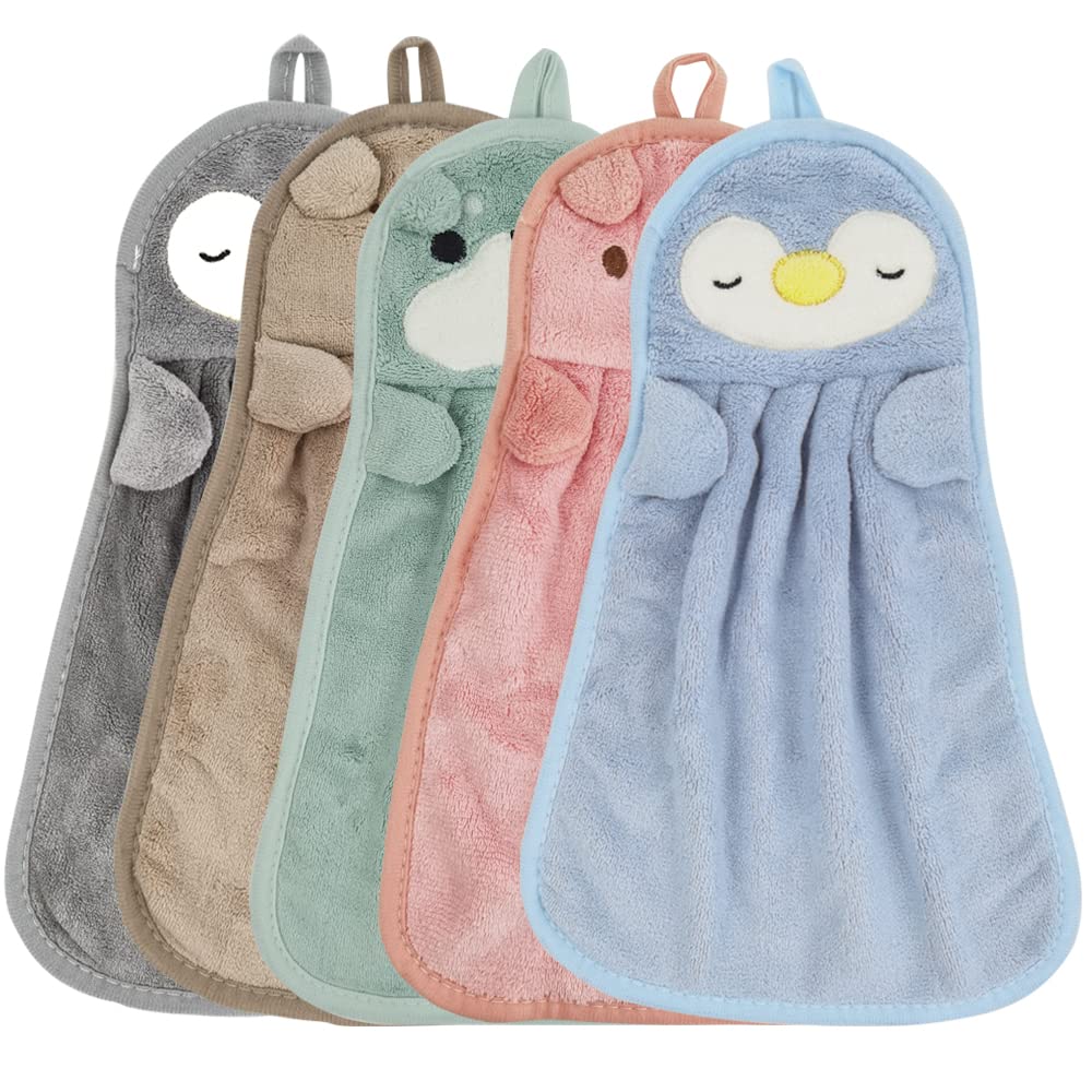 DOULEIN Cute Animal Hand Towels,5 Pack Soft Coral Velvet Microfibre Hanging Hand Towels Quick Dry Hanging Face Towel for Kids Super Absorbent - image 1