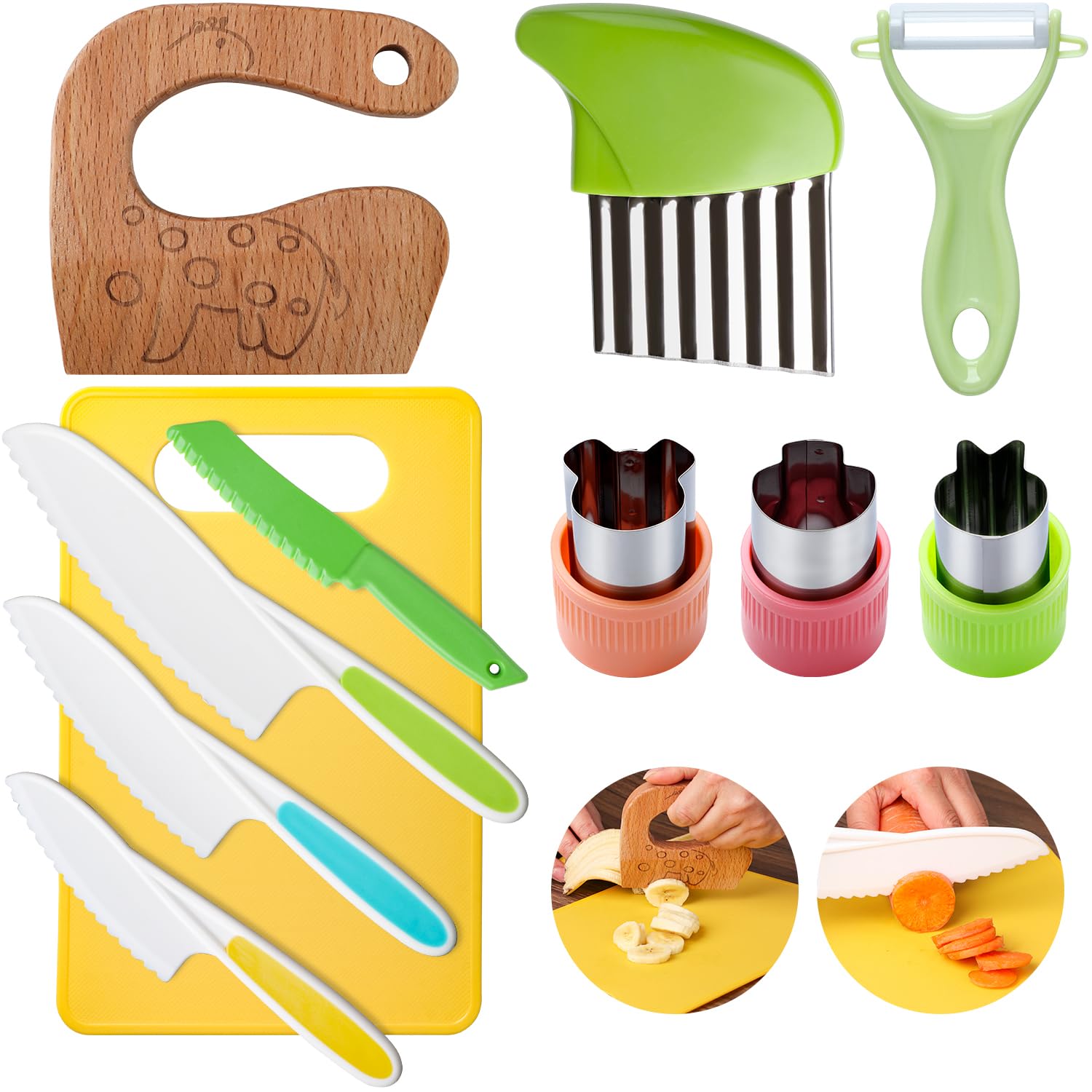Jolof Store 11-Piece Kids Montessori Kitchen Knife Set with Wood Knife
