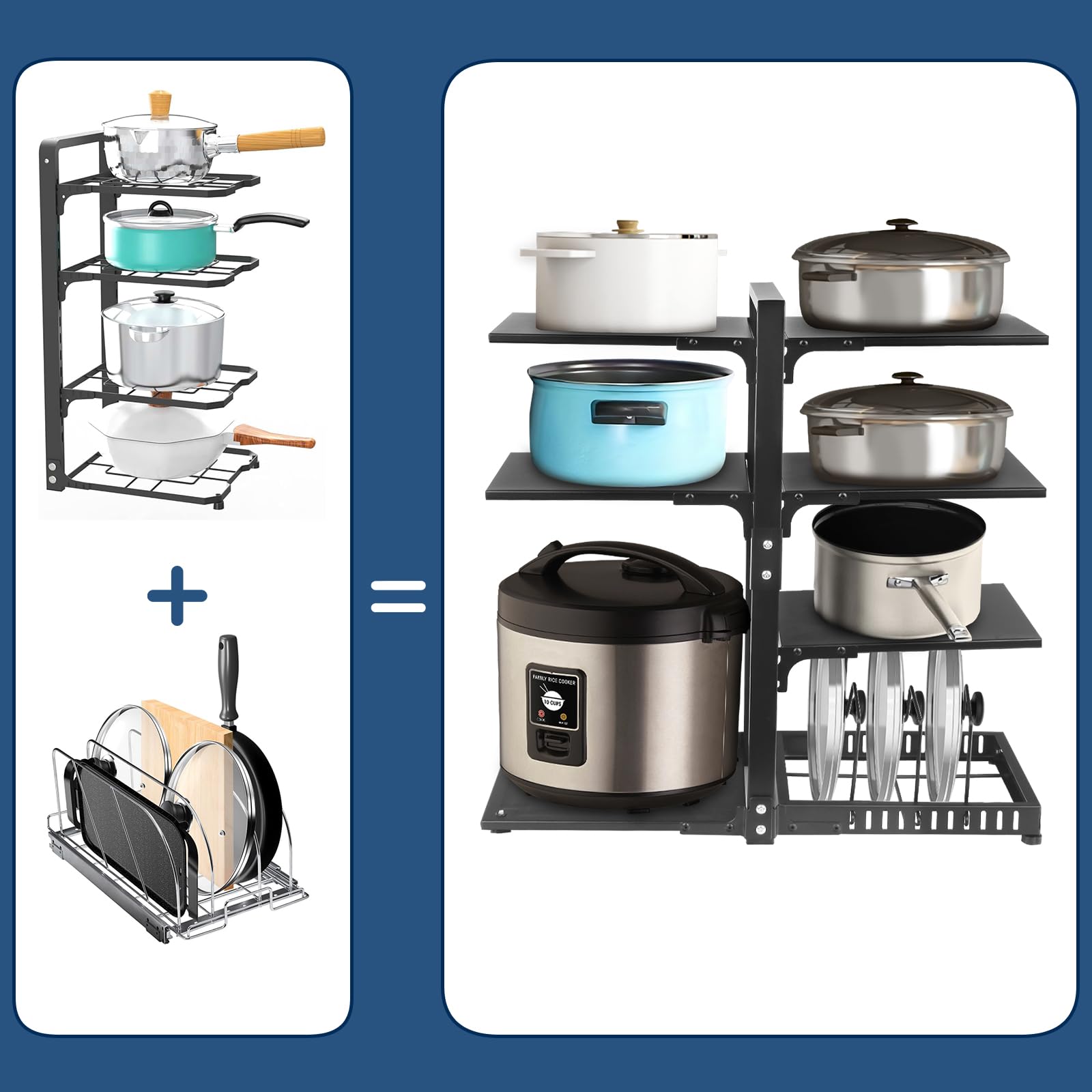 CASONNIK 6+1-Tier Adjustable Pan Organizer Rack | Heavy Duty Carbon Steel