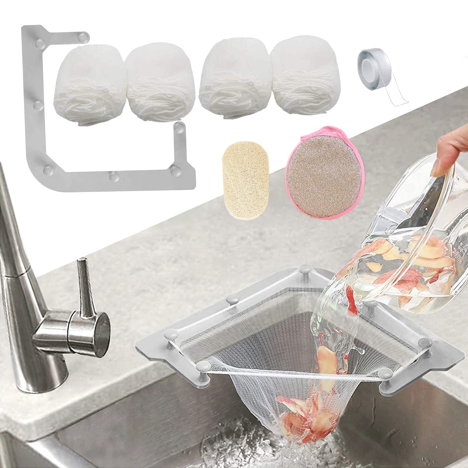 Kitchen Sink Strainer – Triangle Filter Rack with 200 Mesh Bags