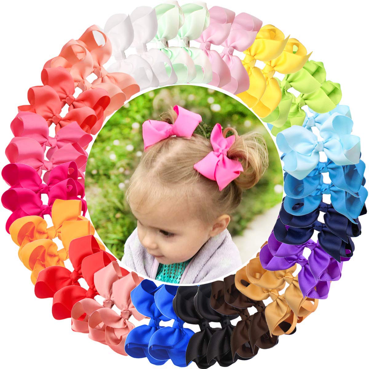 JOYOYO 40 Pcs Grosgrain Ribbon Hair Bows | 4.5 Inch Alligator Clips