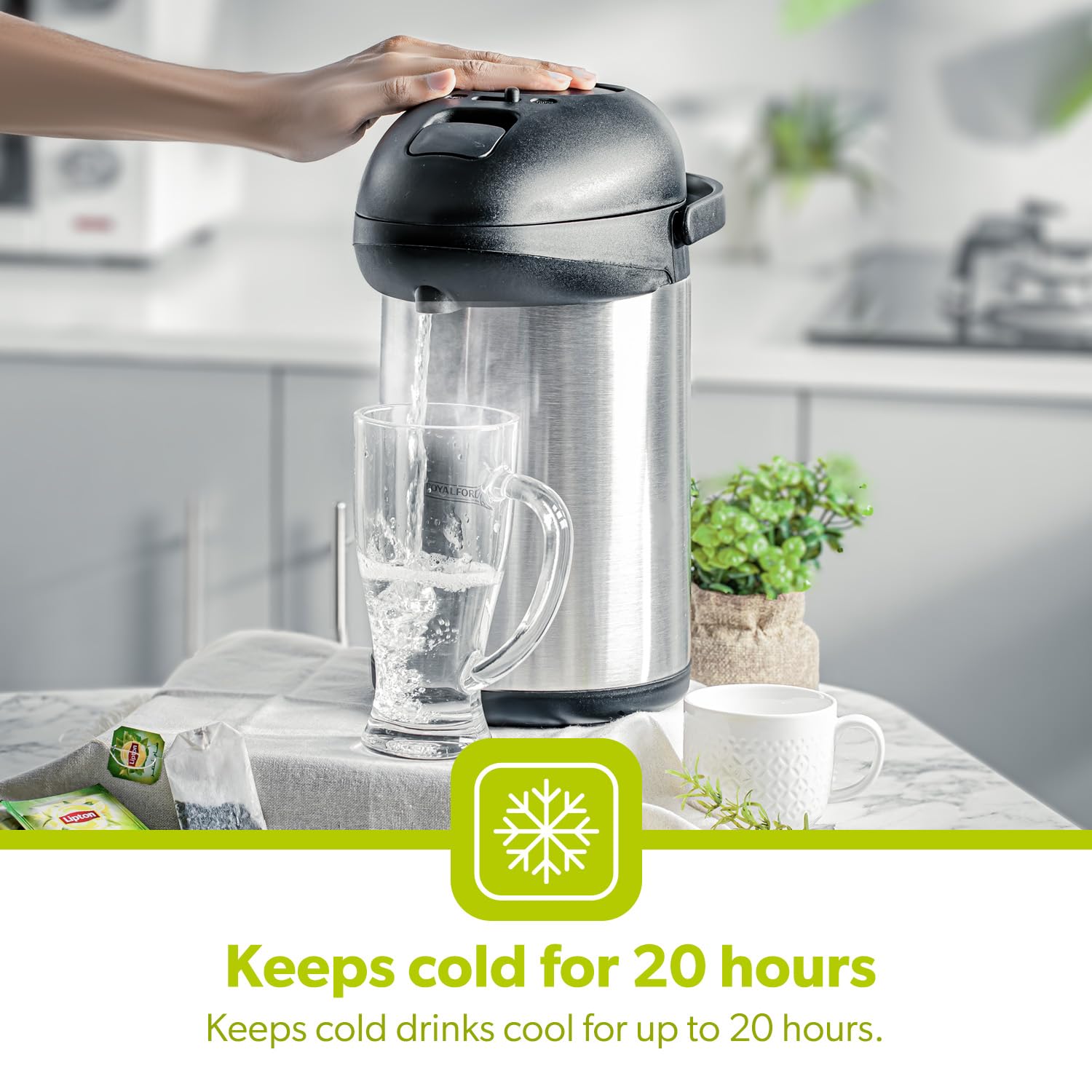 Royalford 5L Stainless Steel Airpot – Pump Action Vacuum Thermal Flask
