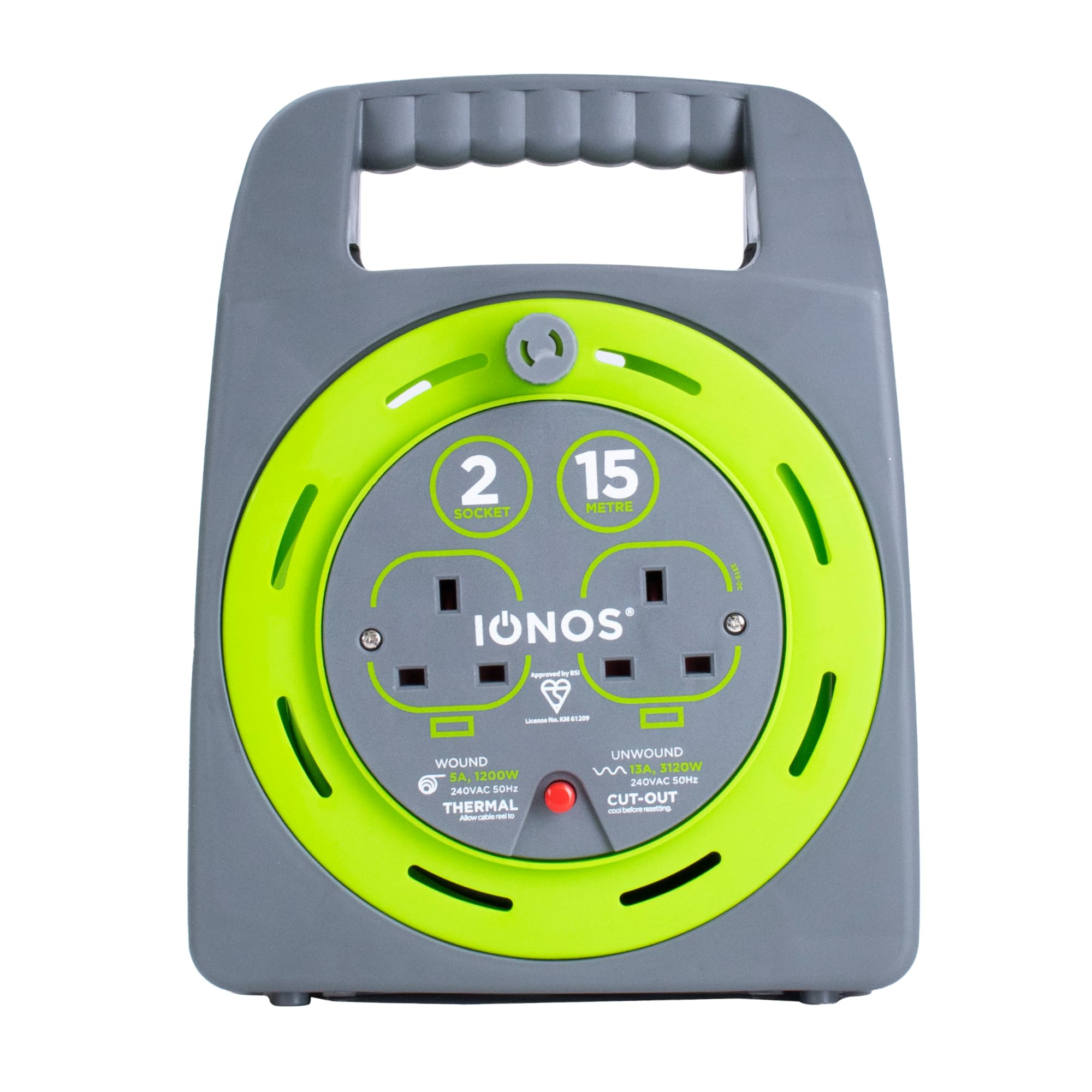 IONOS 2 Socket Cable Reel – 15m Heavy Duty Outdoor Lead