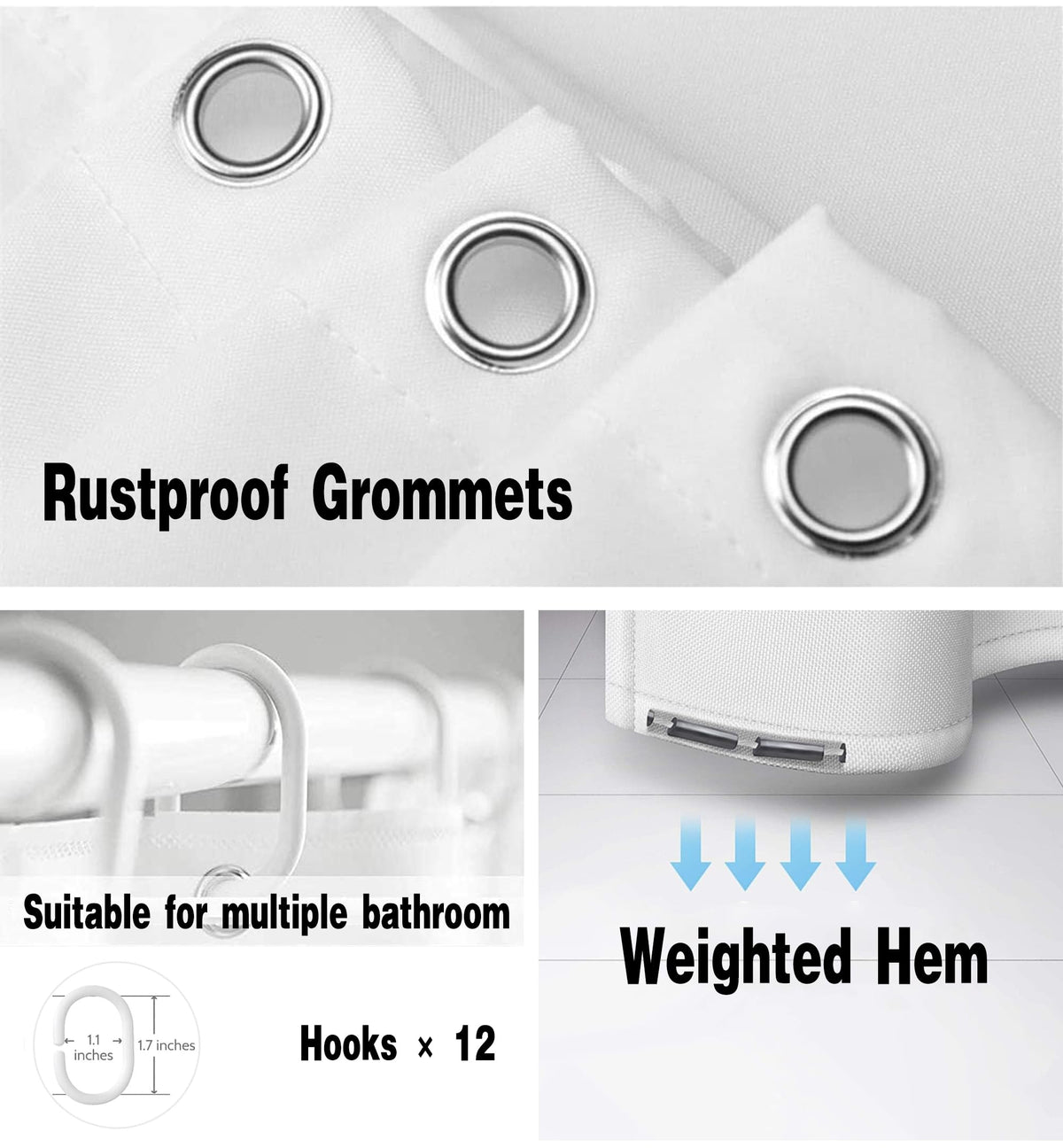 GONOVE Shower Curtain for Bathroom 180 x 200 cm Mildew Resistant Waterproof Polyester Fabric Triangle Shower Curtain Liner Washable Bath Curtain with - image 5