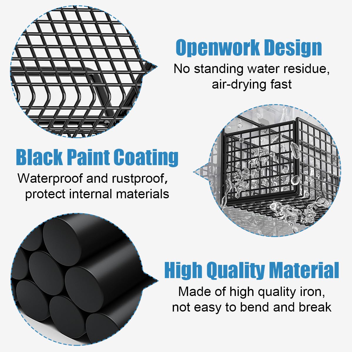 KOLAKO Wire Storage Basket, Self Adhesive Shower Storage Caddy Black, No Drilling Metal Shower Organiser, Wall Mounted Shampoo Holder - image 3