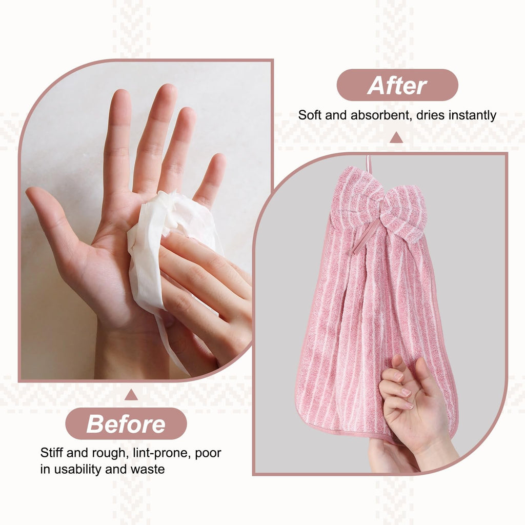 sourcing map 4Pcs Bow Hand Towels with Hanging Loop, 14.2" x 11.8" Soft Coral Fleece Microfiber Bowknot Hanging Hand Dry Towels Quick Dry and - image 5
