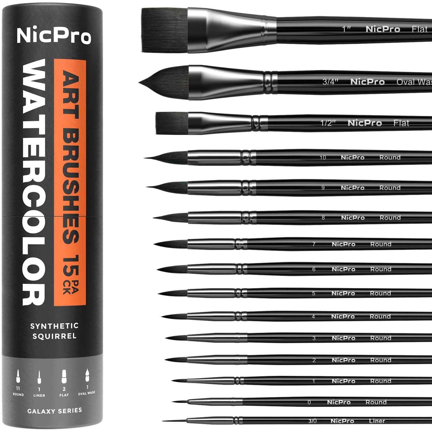 Nicpro 15PCS Professional Watercolour Brushes Set | Synthetic Squirrel