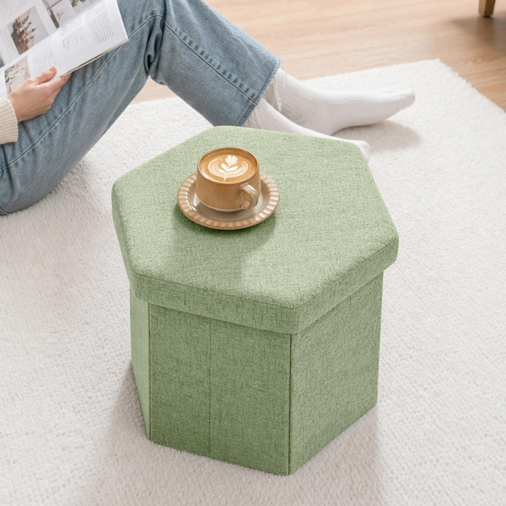 Bonlife Folding Storage Ottoman Hexagonal, Footrest with Toy Ches Box, 43cm - image 5