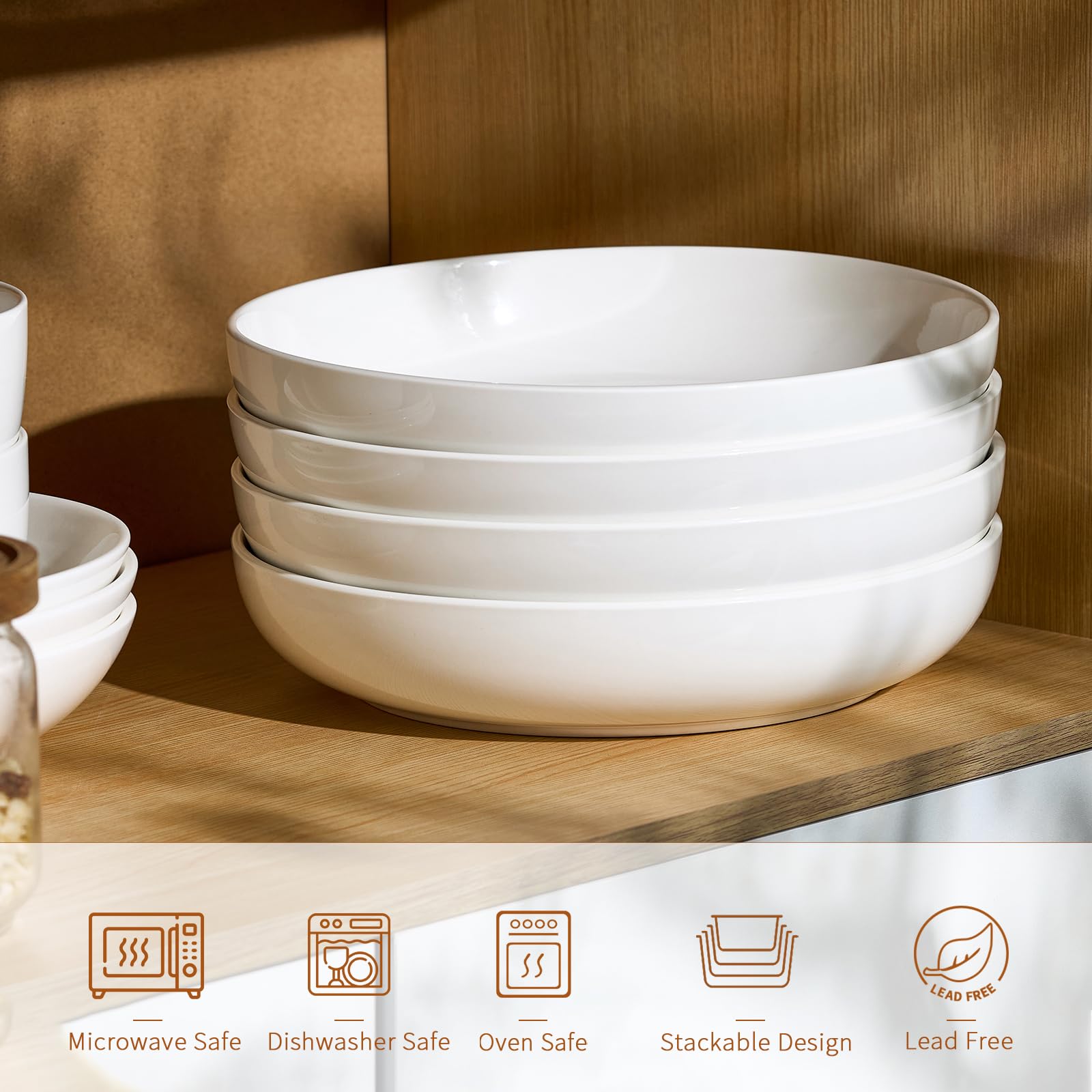 Jassceram 50oz Ceramic Pasta Bowls Set of 4 | Large Porcelain Salad Bowls