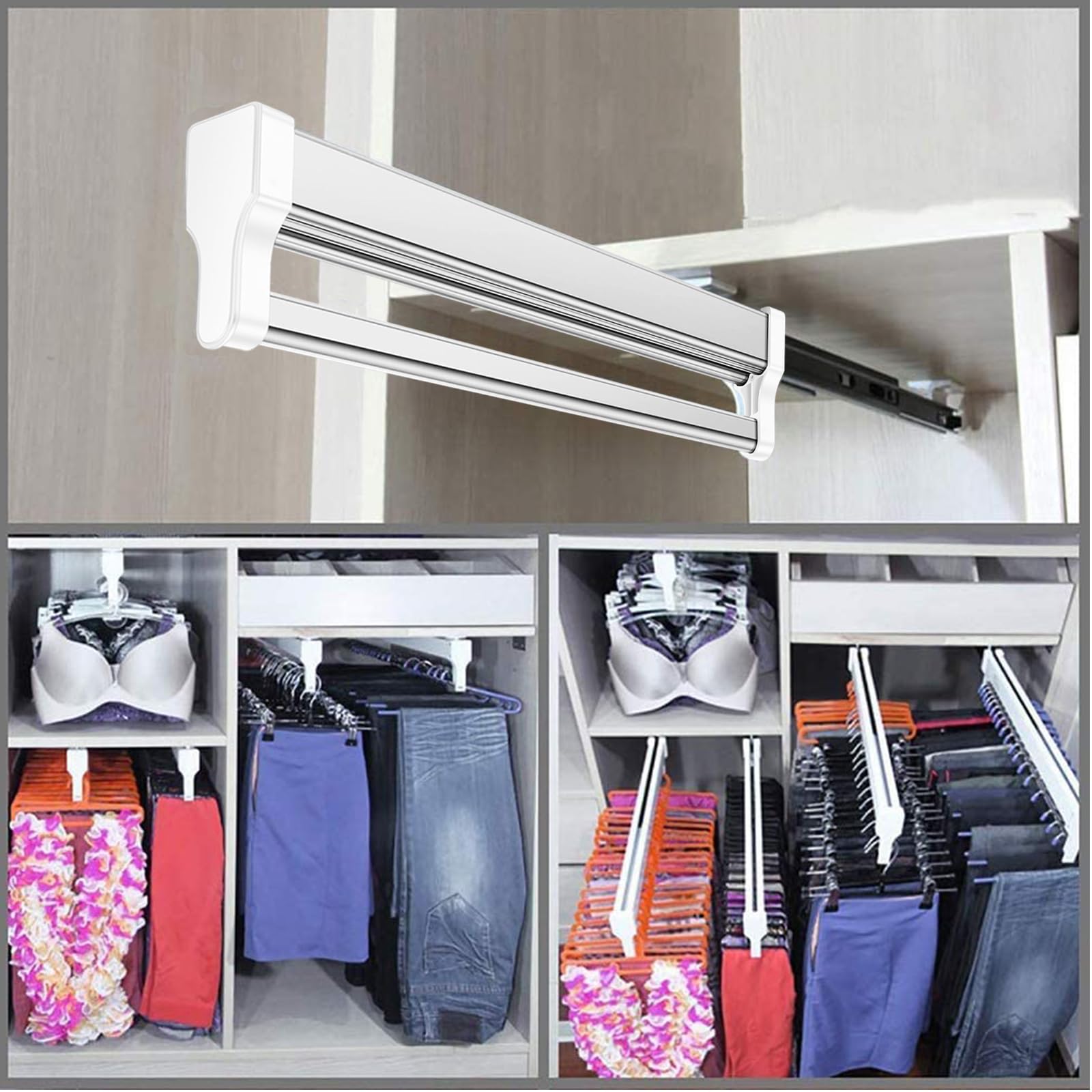 MAFAGE Pull Out Clothes Hanger Rod | 347mm Adjustable Wardrobe Rail