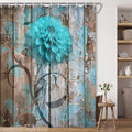 Jolof Store Farmhouse Teal Floral Shower Curtain | Rustic Fabric Decor