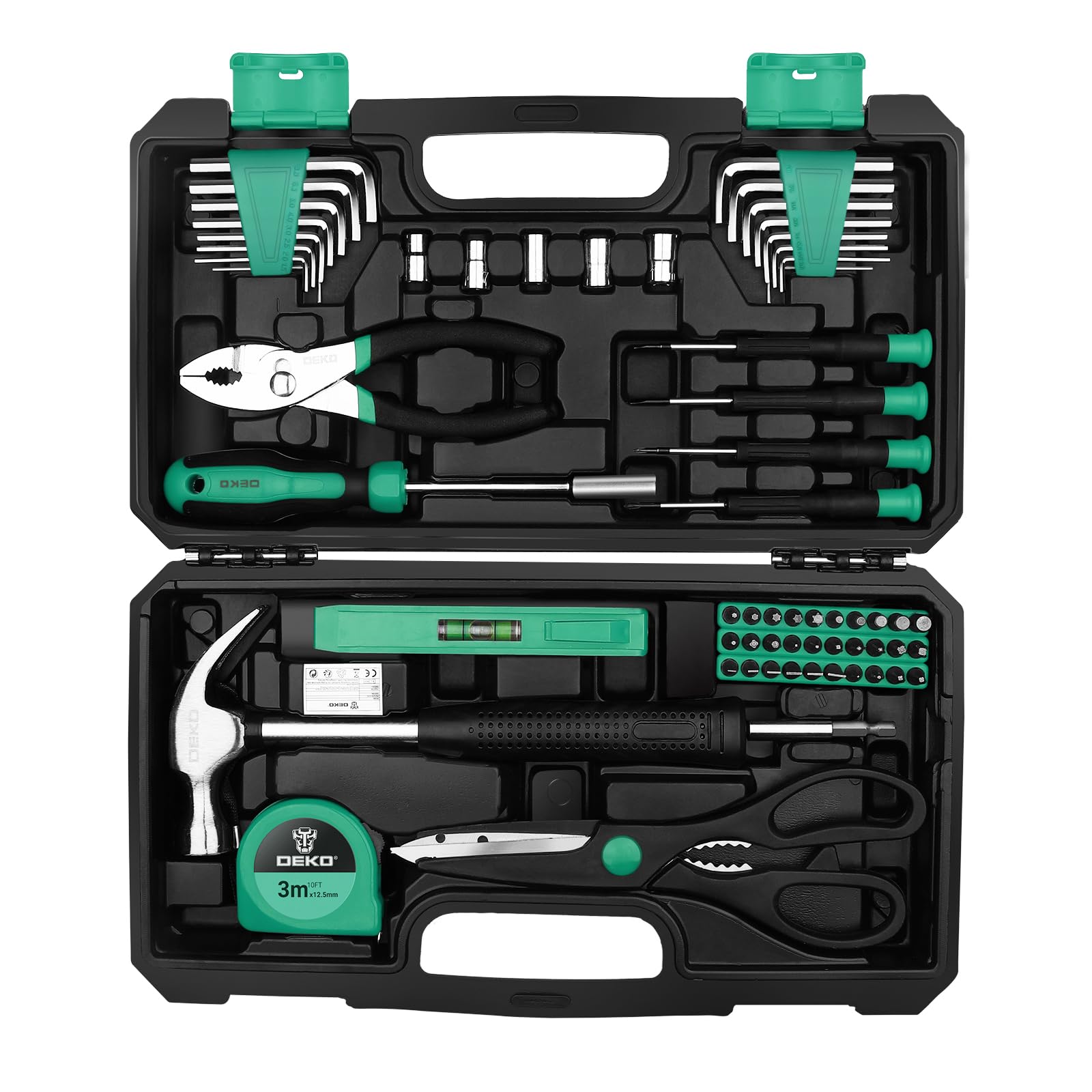 DEKO 62-Piece Home Repair Tool Kit – Basic Hand Toolbox Set (Green)