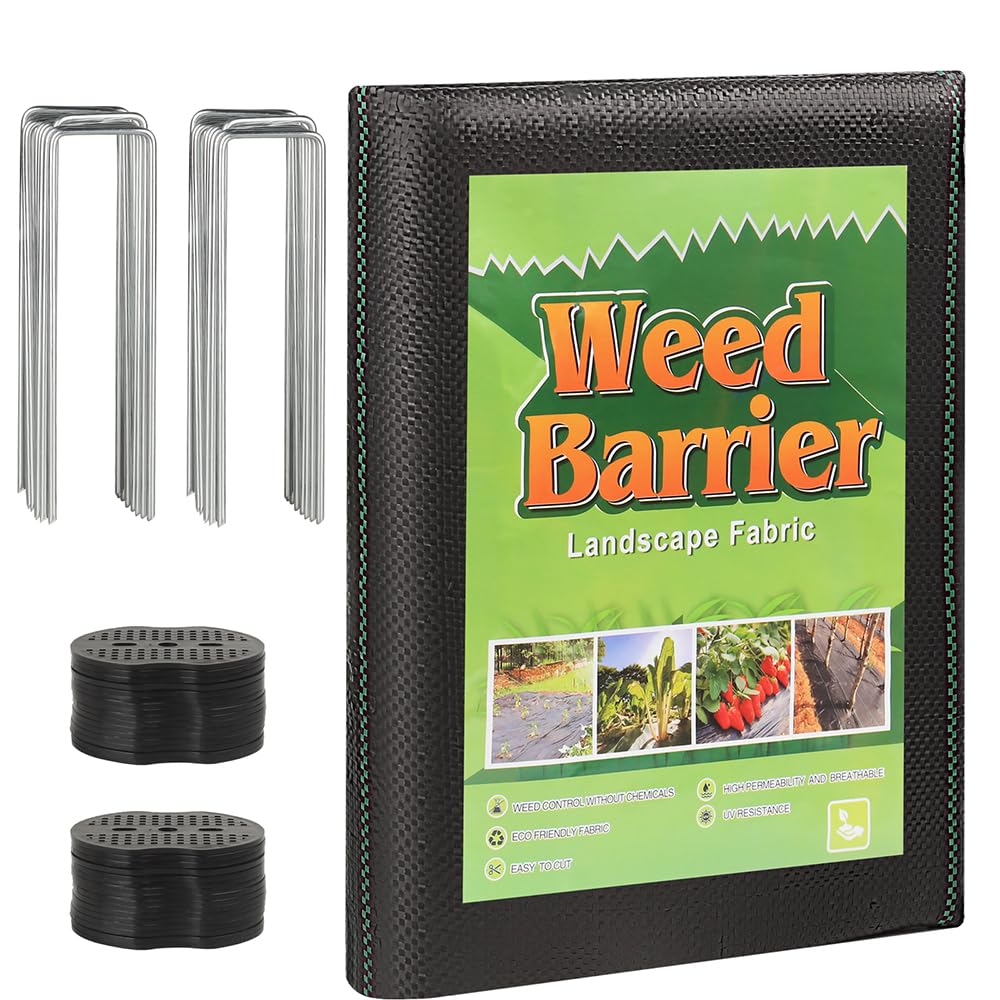 BEGONDIS Heavy Duty Weed Control Membrane 25m x 2m with Garden Pegs