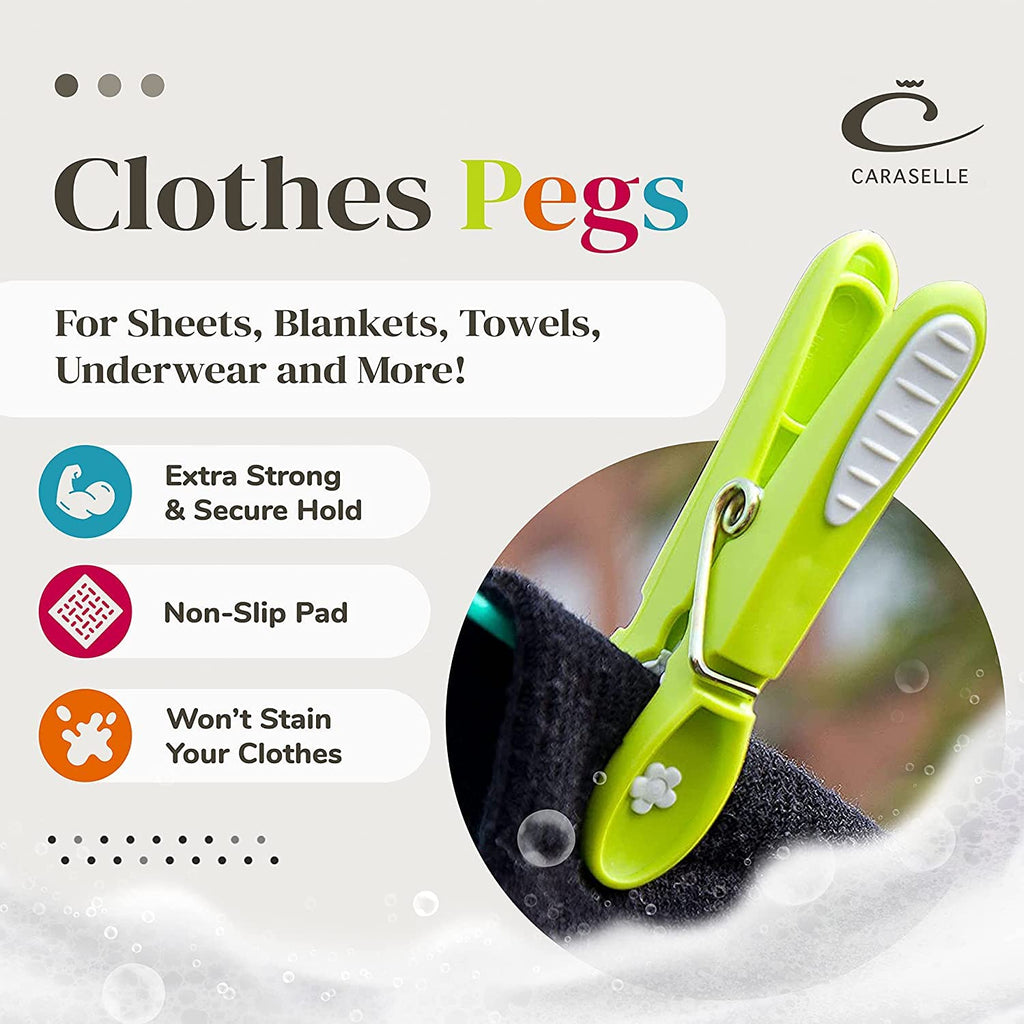 Caraselle Heavy Duty Clothes Pegs – Non-Slip Rubber Grip Plastic Laundry Pegs