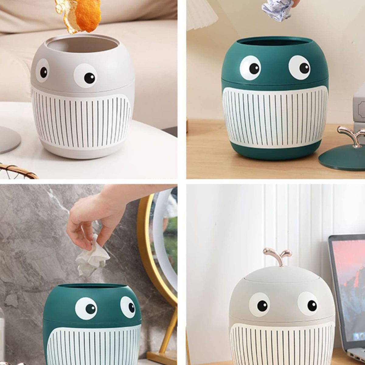 Jauhmui Cute Mini Desktop Waste Paper Bin with Lid, Plastic Whale Waste Basket, Small Table Waste Bin, Office Table Bin - image 2