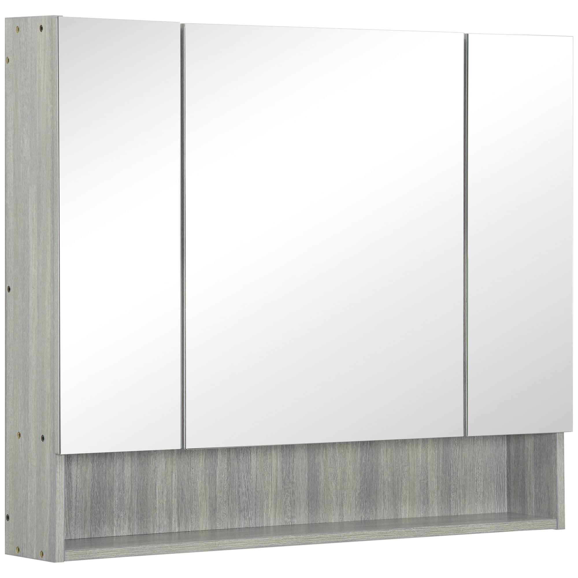 kleankin 3-Door Bathroom Mirror Cabinet | Wall Mounted Storage – Grey