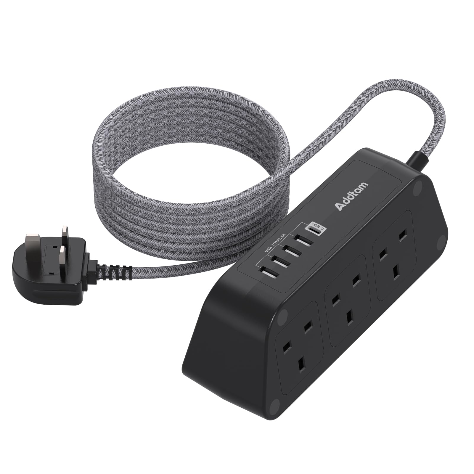 Jolof Store 6-Way Extension Lead with 5 USB Ports & 3M Braided Cable