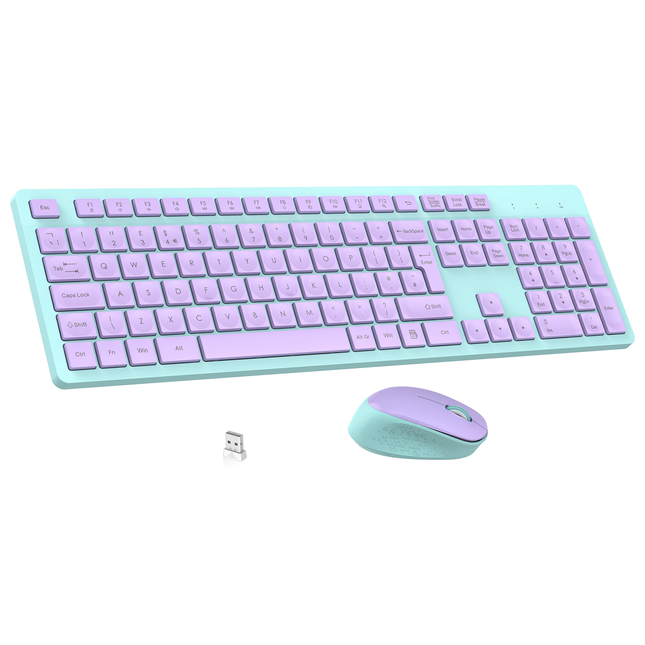 LeadsaiL Wireless Keyboard and Mouse Set | UK Layout Ergonomic – Purple